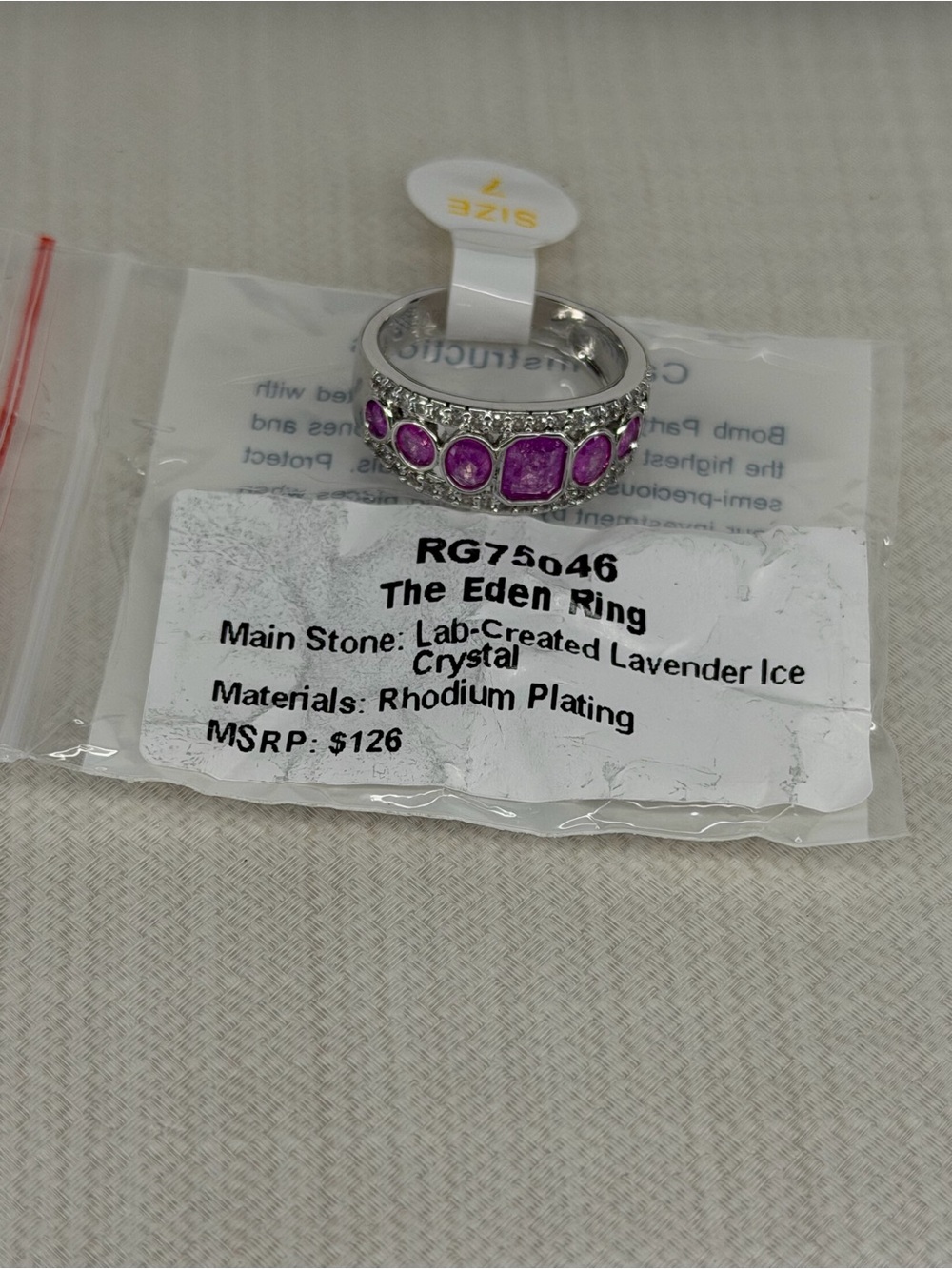 Bomb Party OG Ring lavender ice crystal Rhodium size 7 new